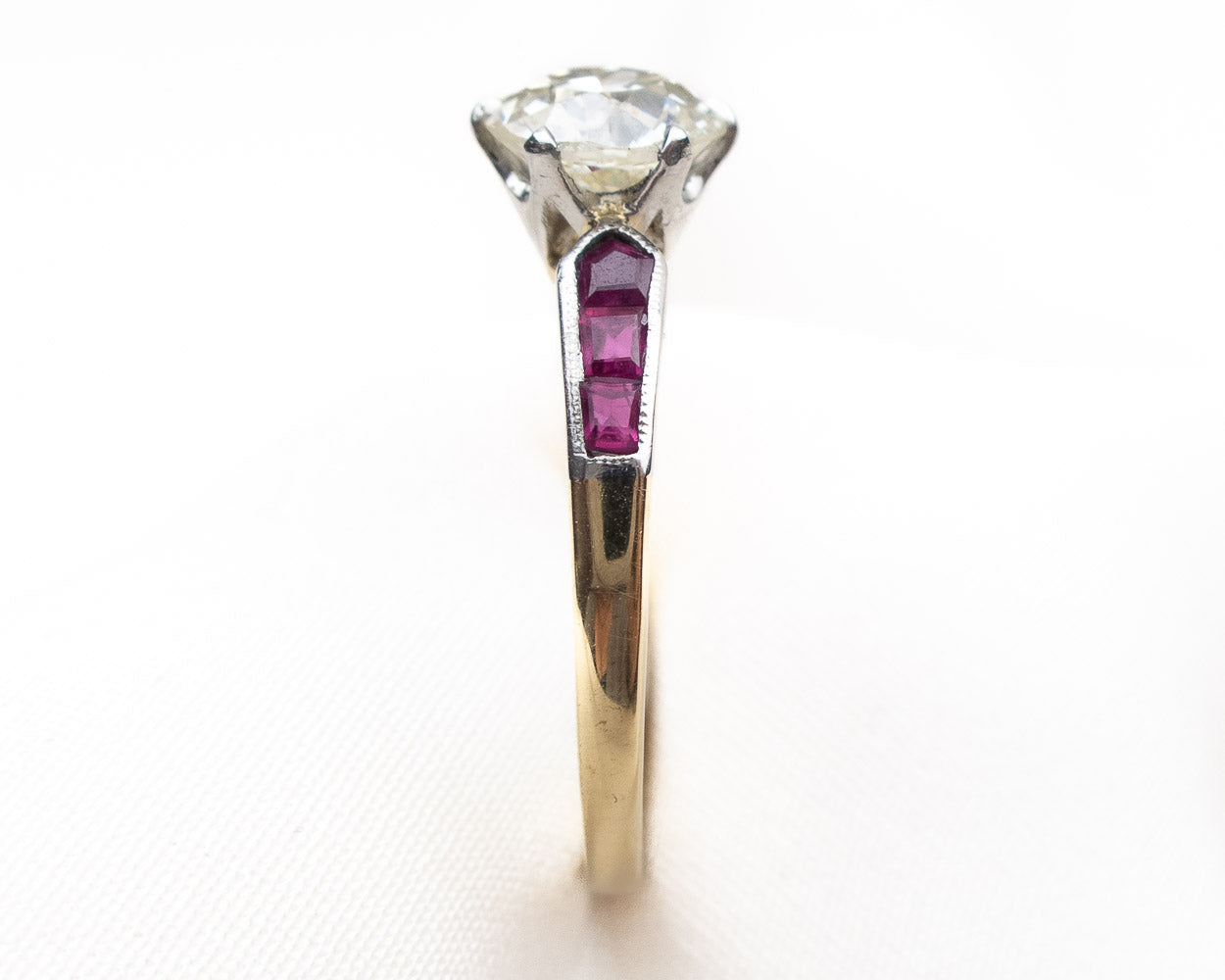 Art Deco Diamond Solitaire with Ruby Accents