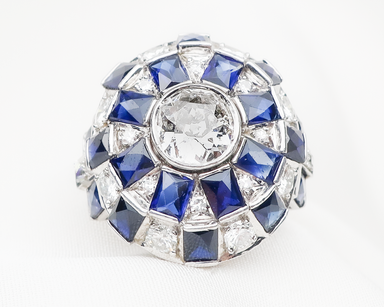 Art Deco Synthetic Sapphire & Diamond Checkerboard Ring