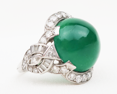 Art Deco Emerald Cabochon & Diamond Ring