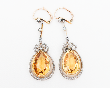 Victorian Citrine & Diamond Dangle Earrings